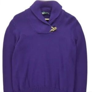 Lauren Ralph Lauren Cowl Neck Pullover Gold Clasp Closure Purple Cotton Sweater